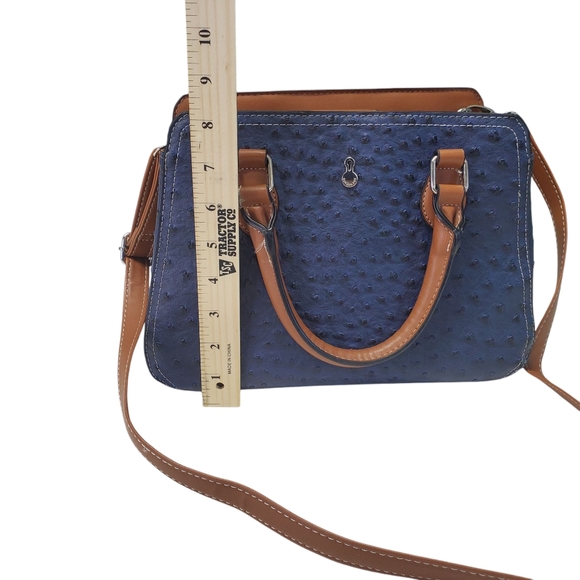 London Fog Blue and Brown Women's Satchel Bag With Detachable Strap - Picture 4 of 16